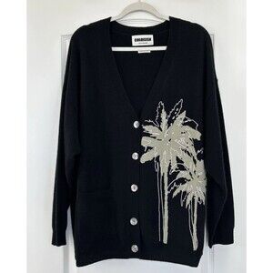 Colorush Canggu Oversized Cashmere Cardigan Slouchy M Black Palm Tree Urban Cozy